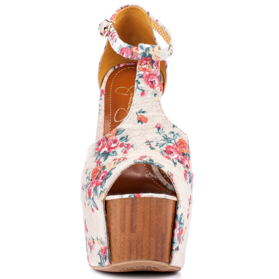 Jessica Simpson Dany Oatmeal Vintage Floral Platform Heel Sandal Sz 6